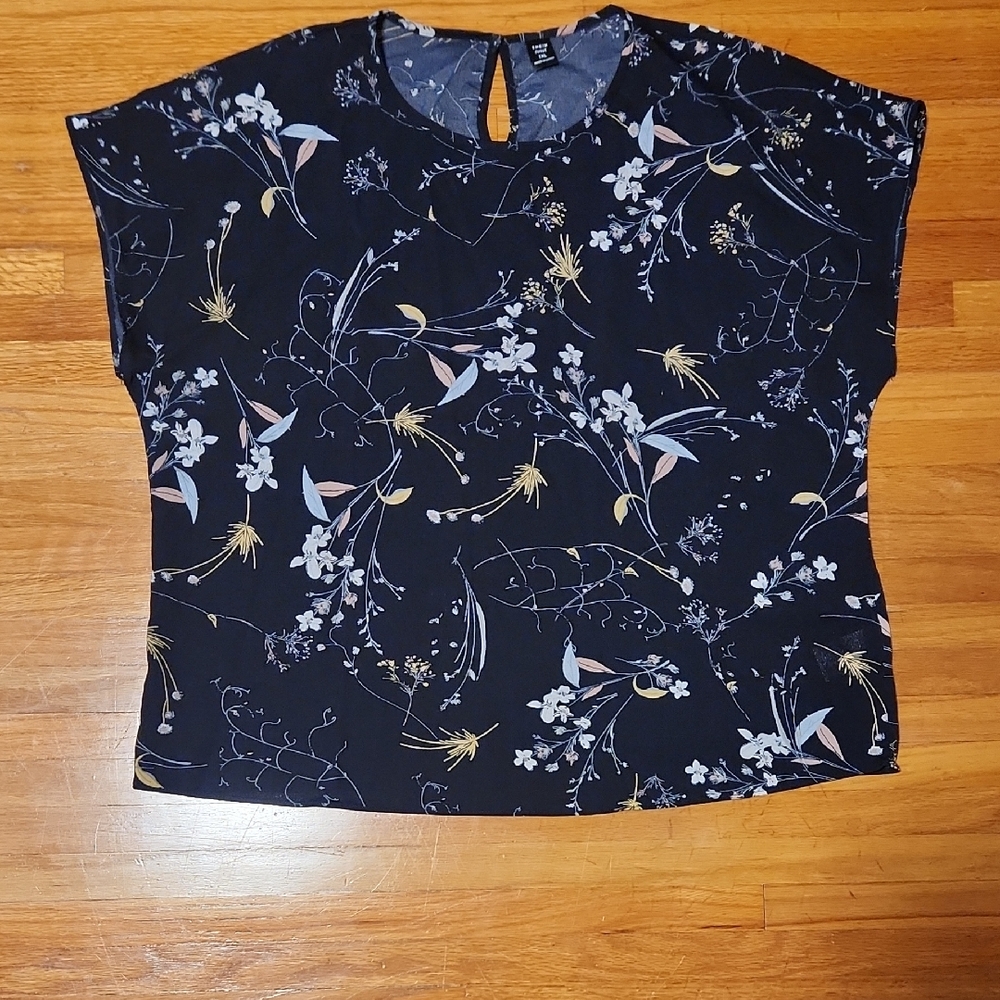 SHEIN Navy Floral Blouse